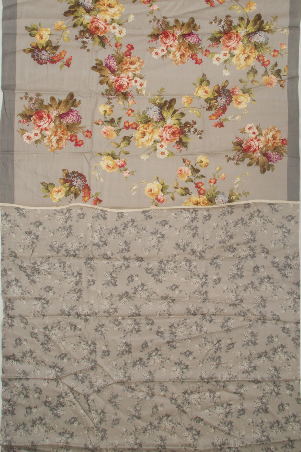 Tussar Floral Printed Grey Saree
