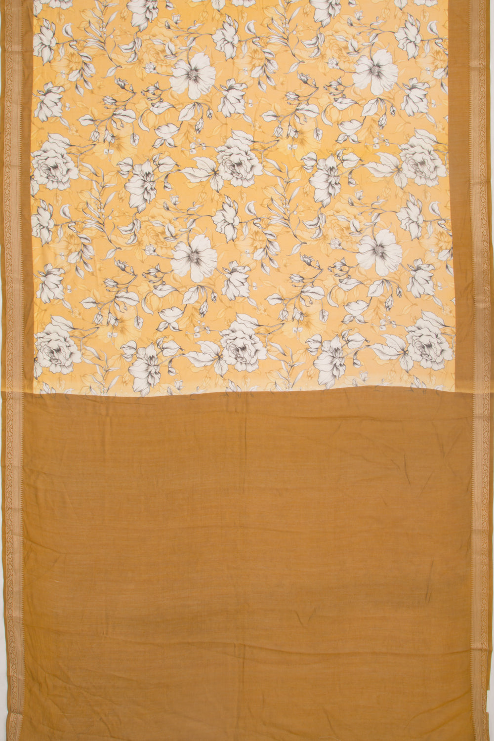 Chanderi Silk Floral Printed Yellow Saree