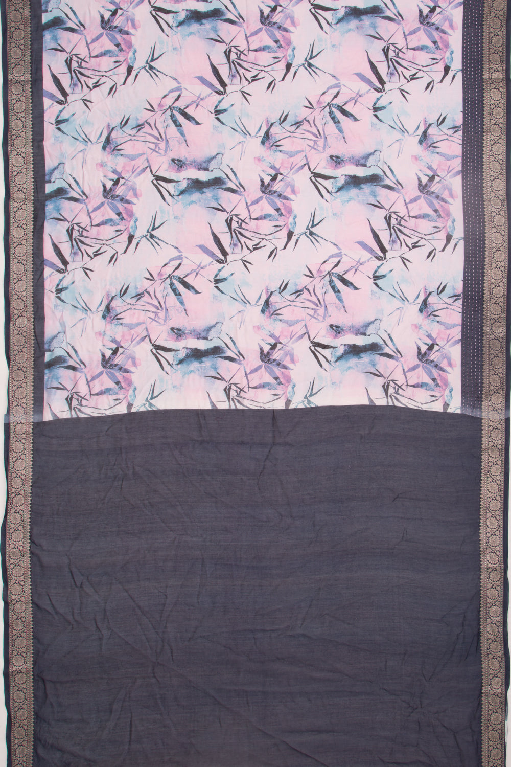 Chanderi Silk Floral Printed Pink And Blue Saree