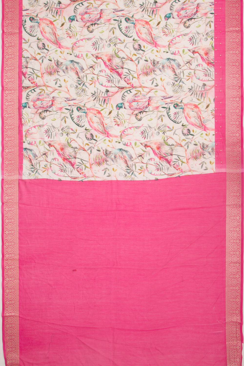 Chanderi Silk Floral Printed And Butta White Saree