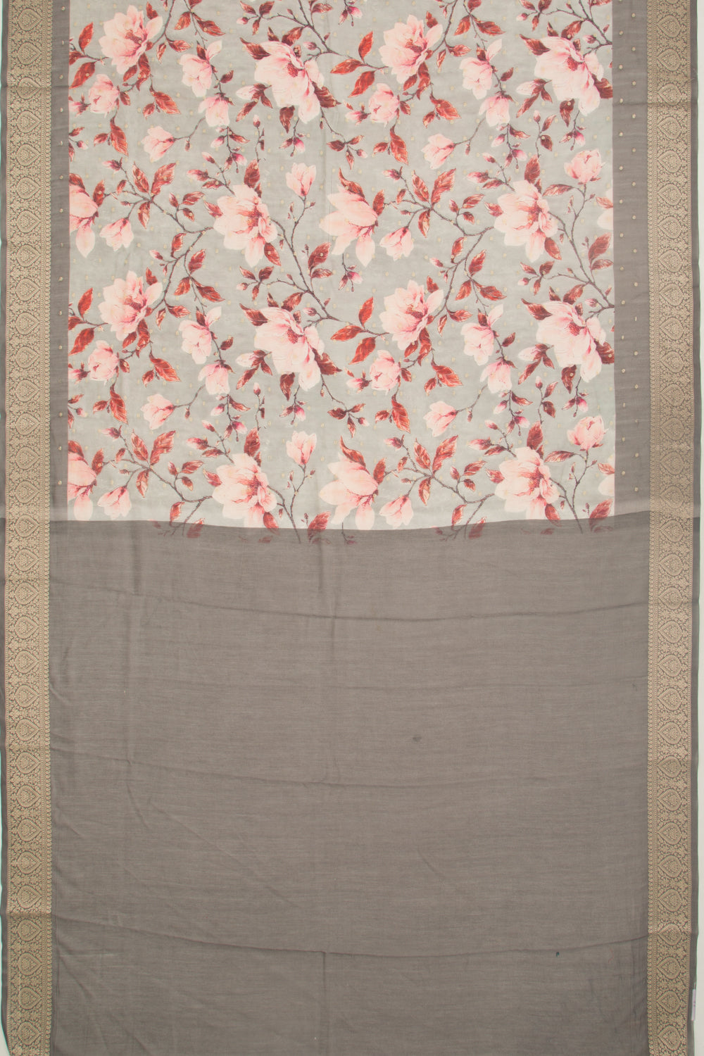 Chanderi Silk Floral Printed And Butta Grey Saree