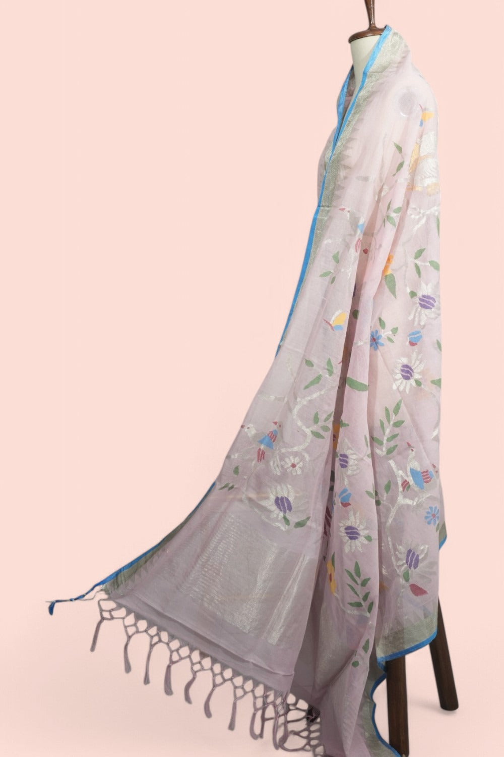 Ponduru Handspun Cotton Jamdani Baby Pink Dupatta