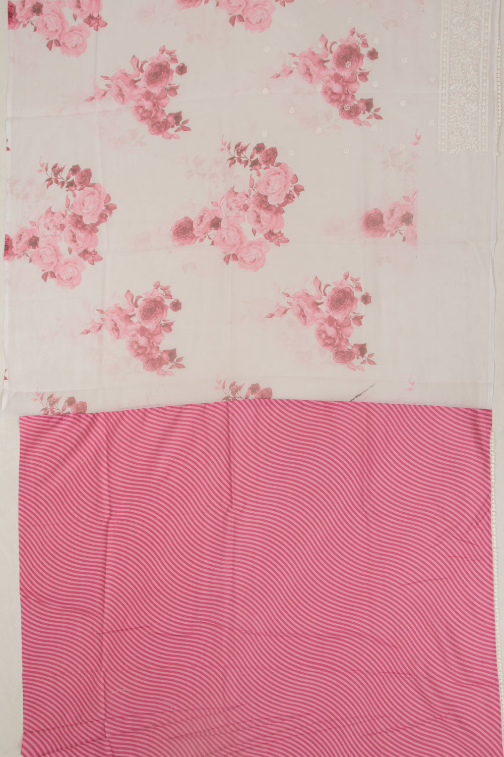Organza Floral Printed And Embroidery Butta White Saree