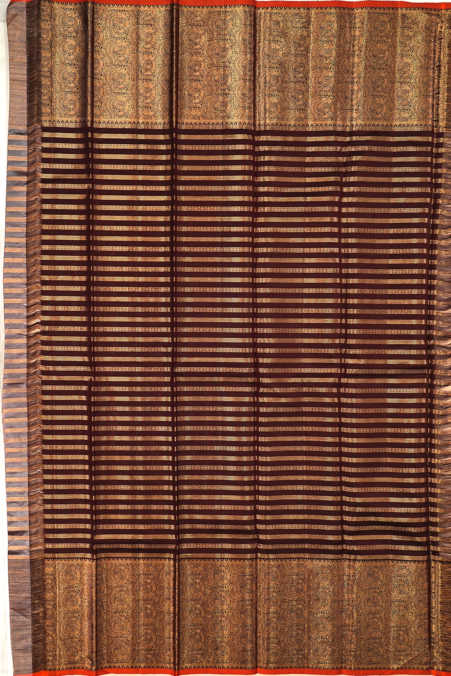 Kanchipuram Silk Horizontal Lines Peach Saree