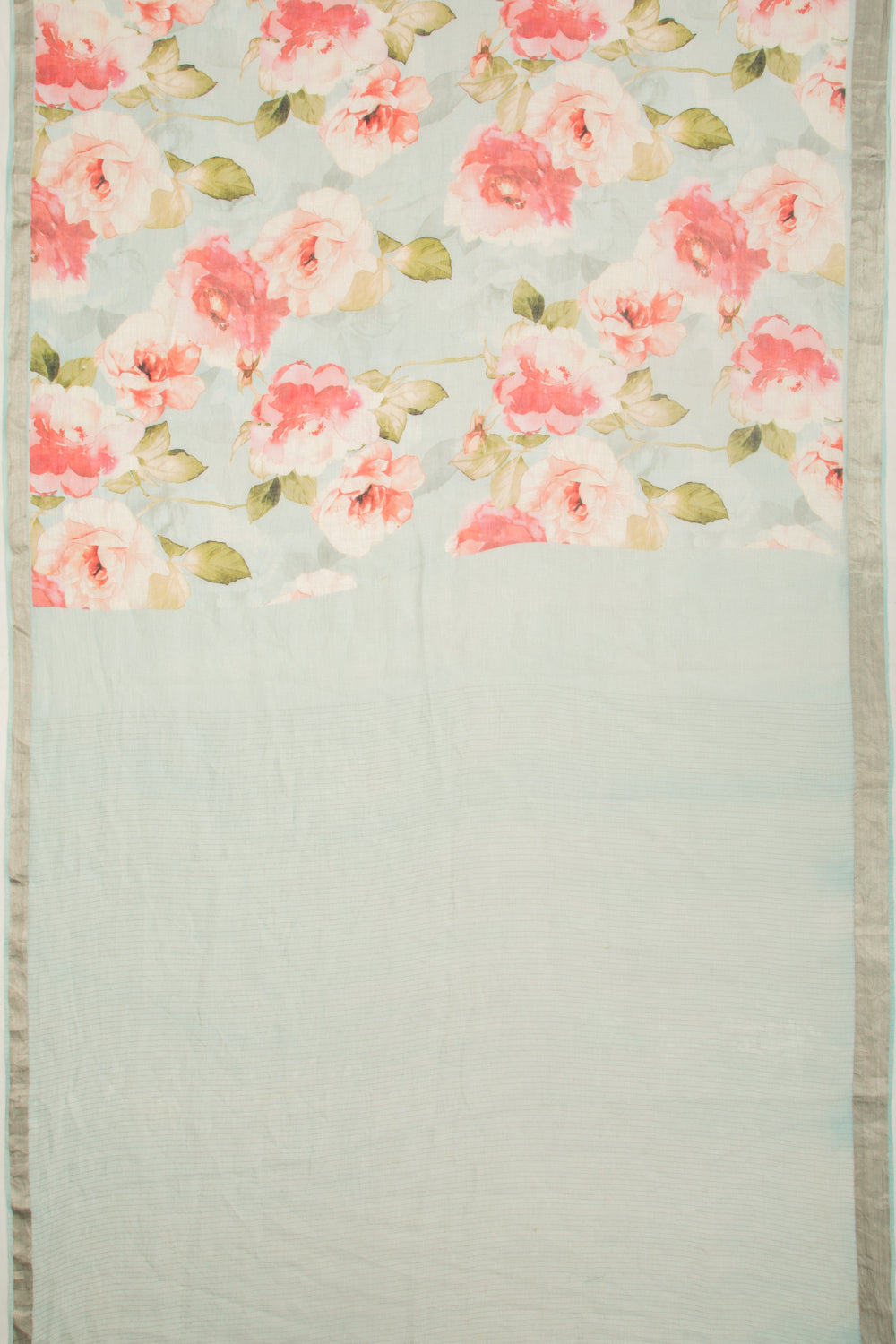 Linen Floral Printed Pastel Blue Saree