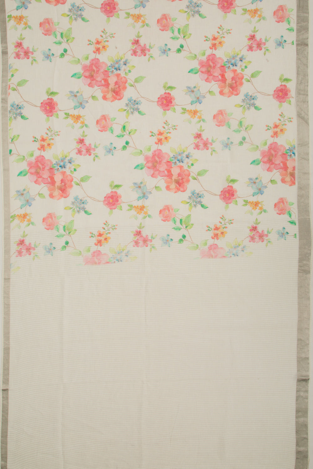 Linen Floral Printed White Saree