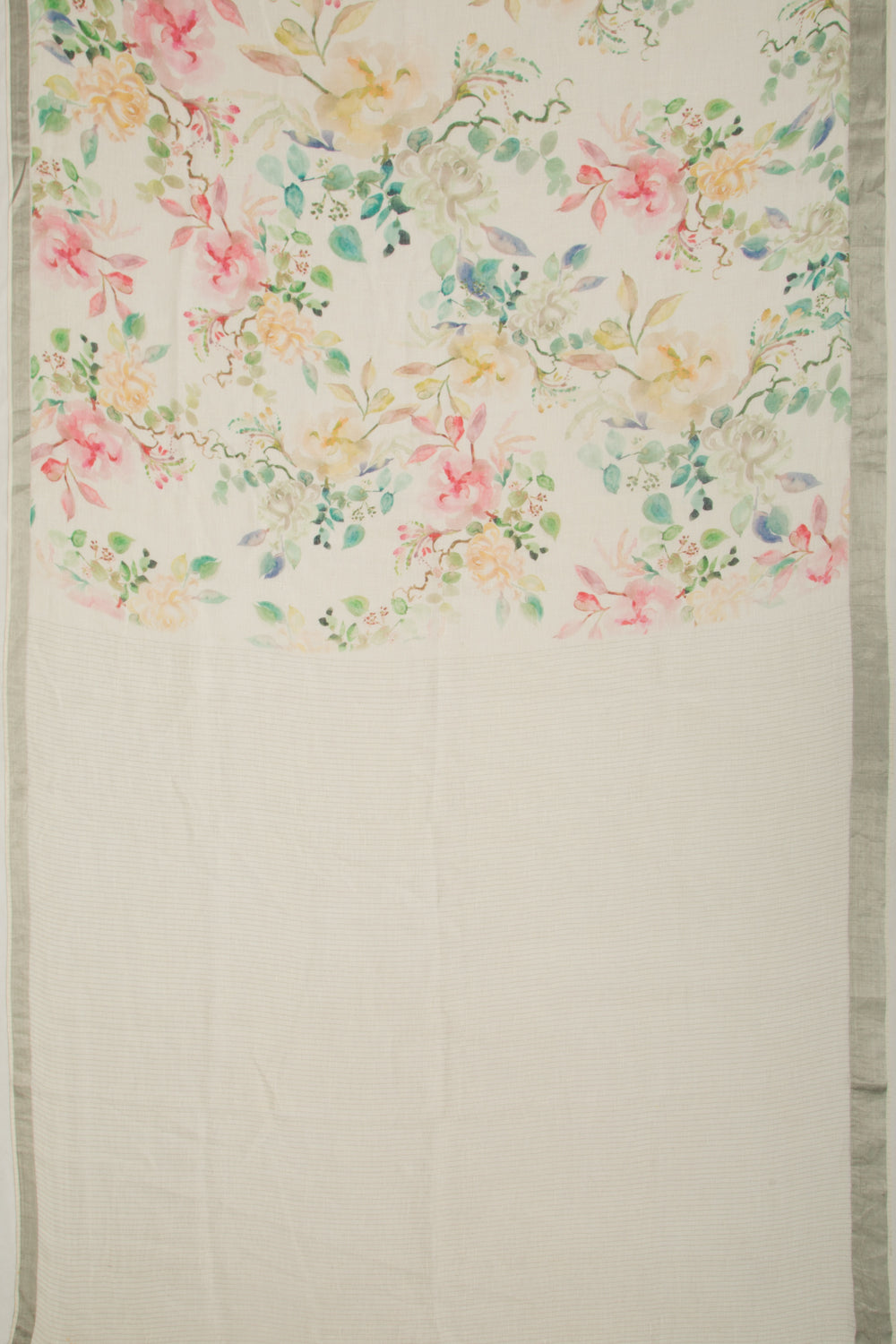 Linen Floral Printed White Saree