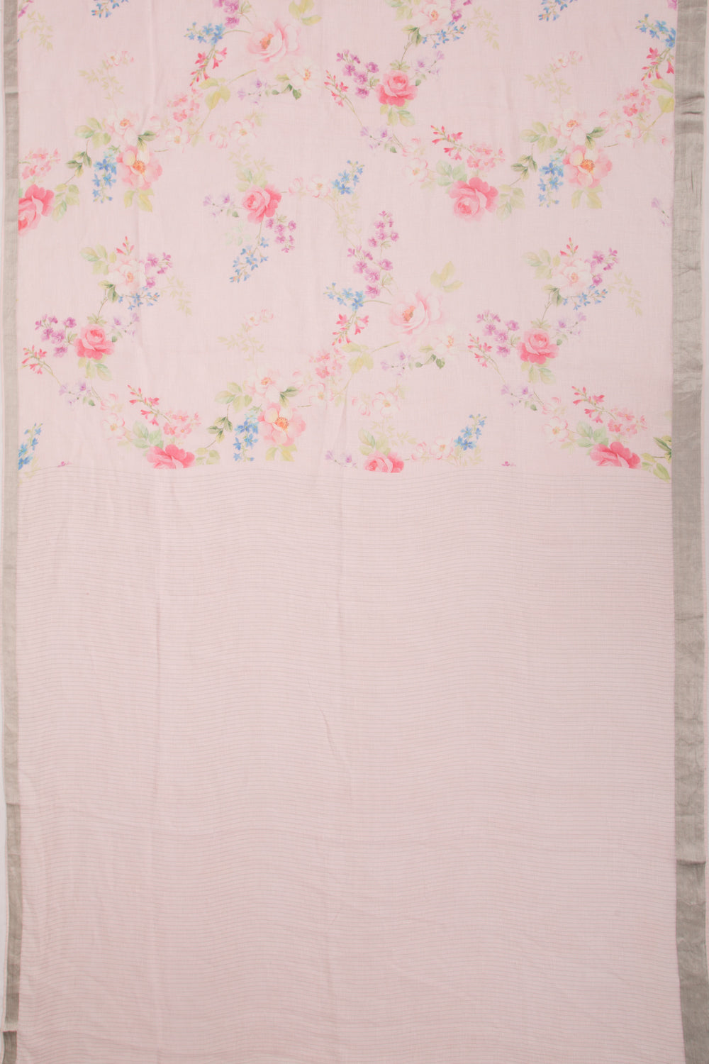 Linen Floral Printed Baby Pink Saree