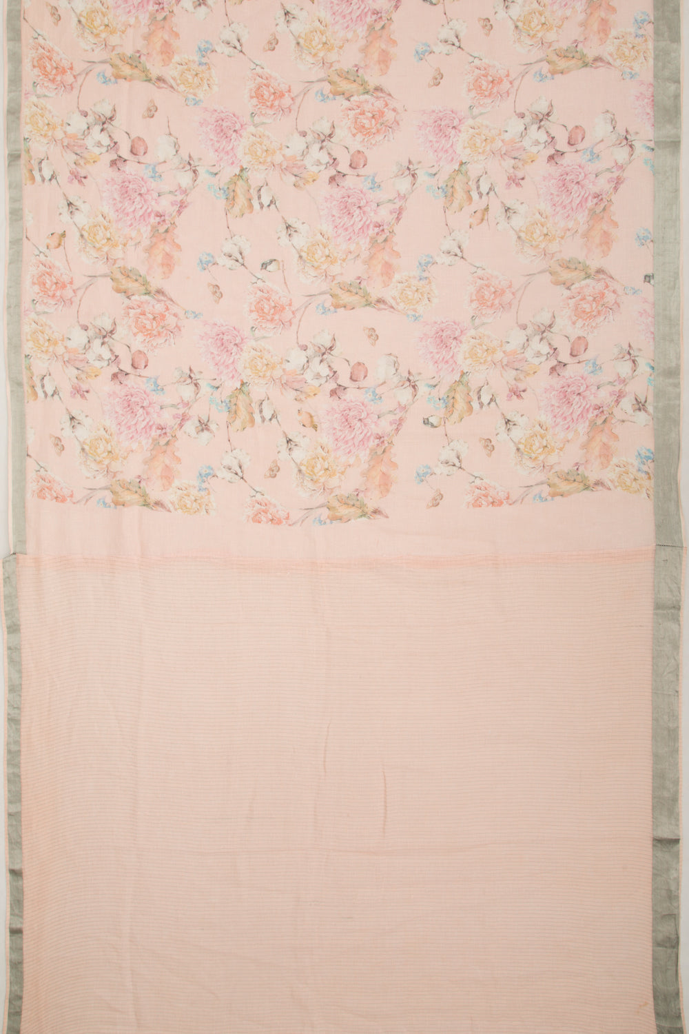 Linen Floral Printed Peach Saree