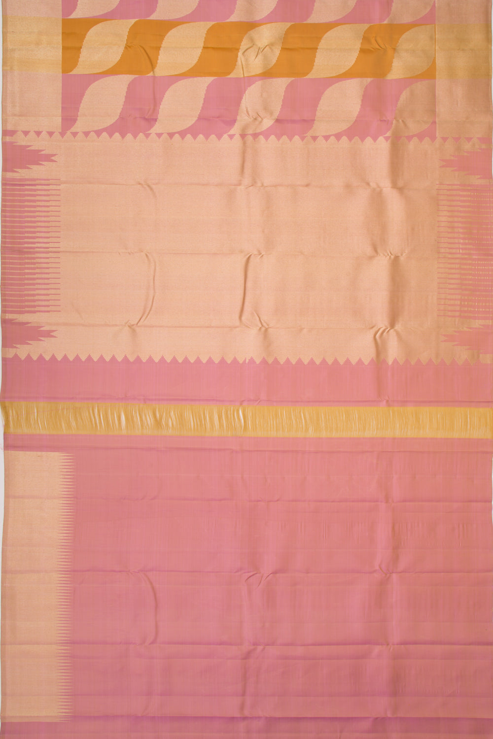 Kanchipuram Silk Tissue Brocade Pink And Mustard Yellow Saree
