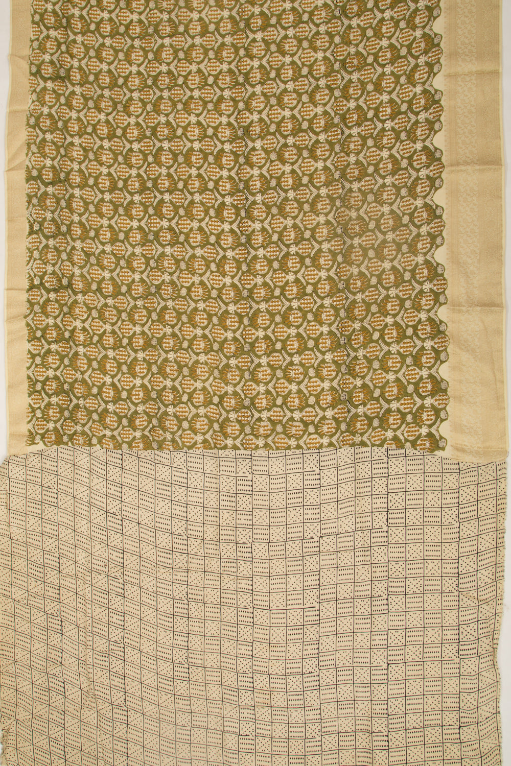 Chanderi Silk Batik Printed Green Saree