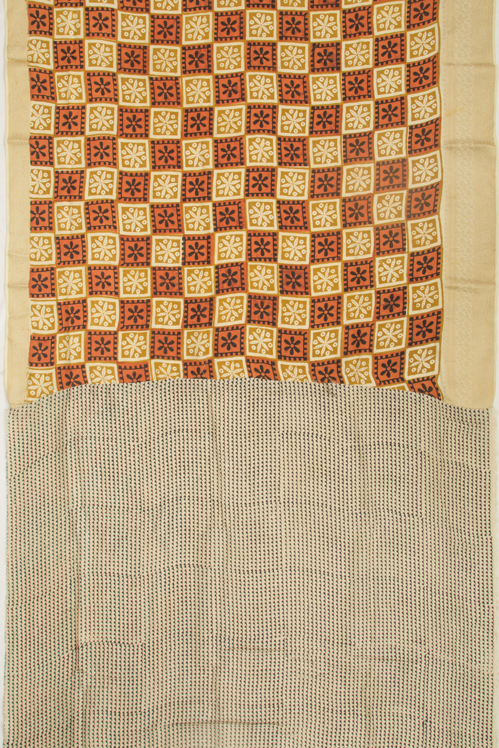 Chanderi Silk Batik Printed Green And Brown Saree