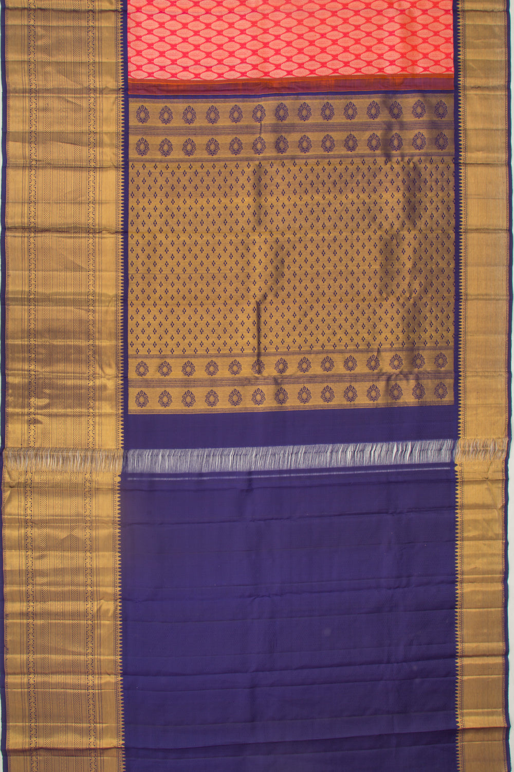 Kanchipuram Silk Brocade Dual Tone Pink And Orange Saree
