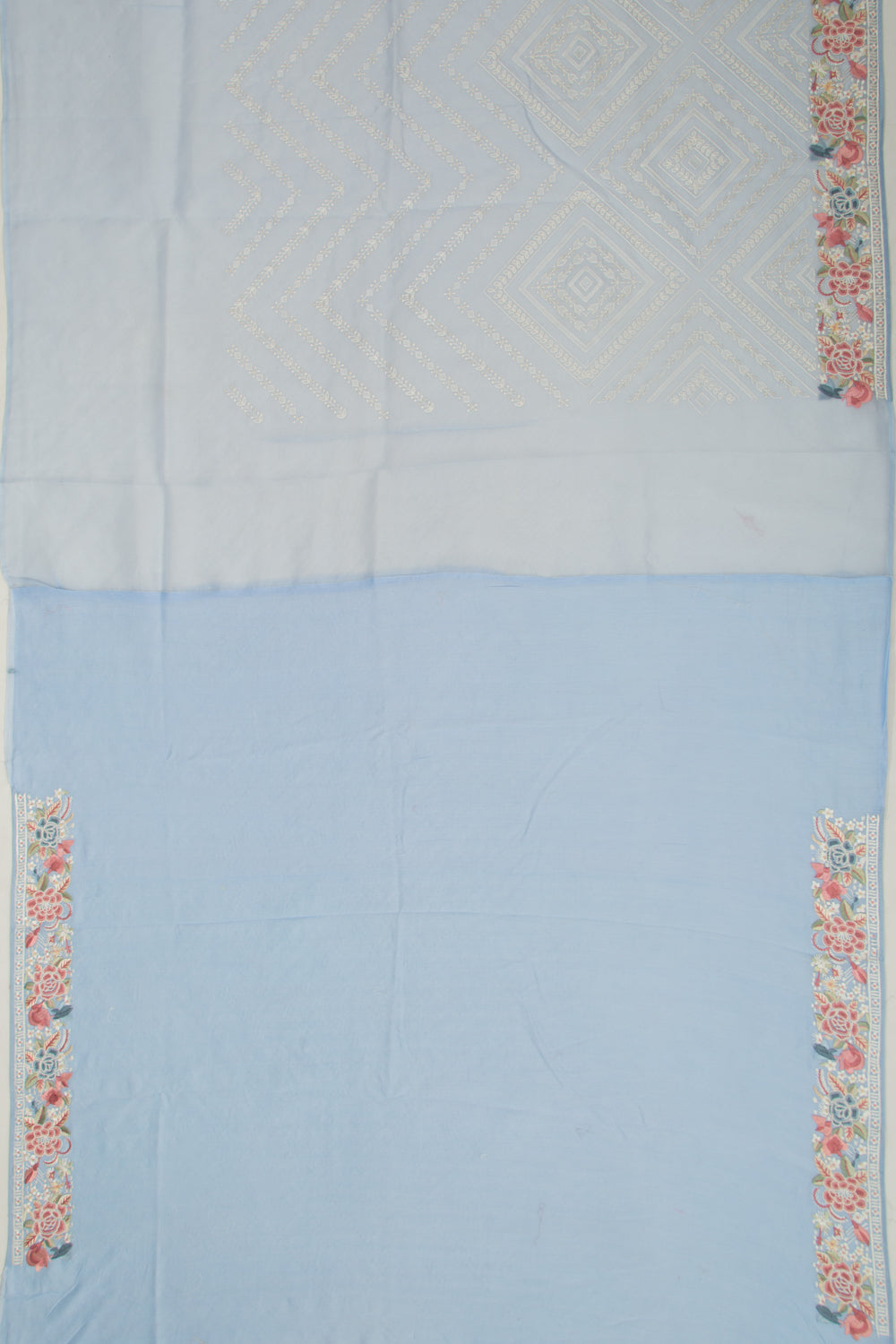 Organza Embroidery Brocade Pastel Blue Saree