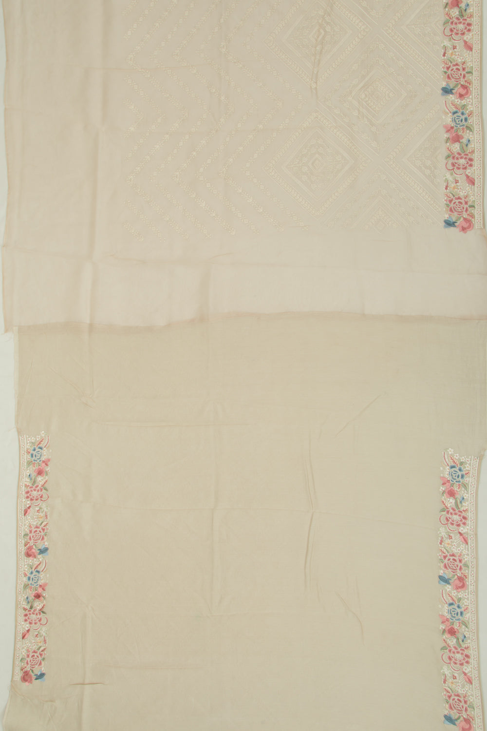 Organza Embroidery Brocade Cream Saree