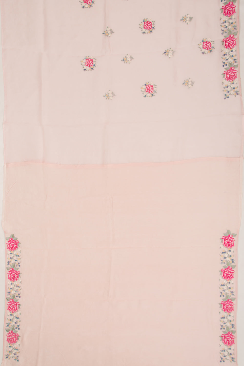 Organza Floral Embroidery Butta Pink Saree