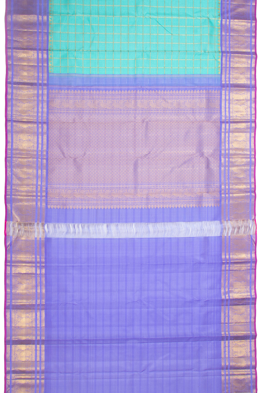 Kanchipuram Silk Checks Sky Blue Saree