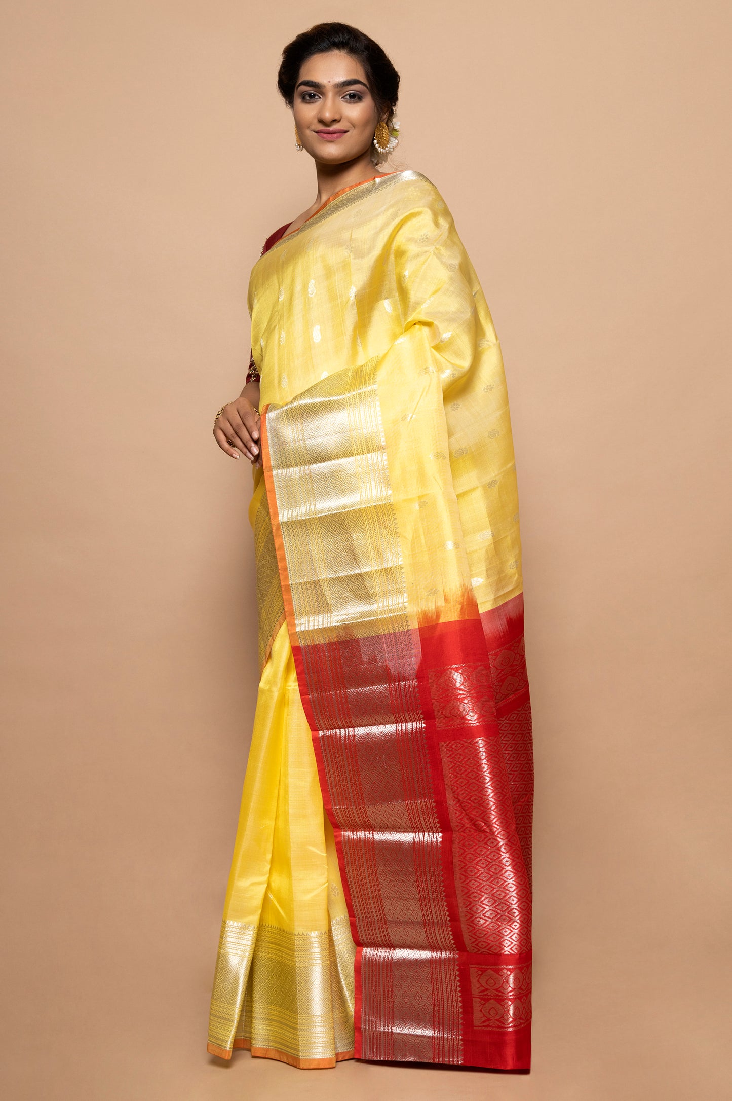 Linen Butta Yellow Saree