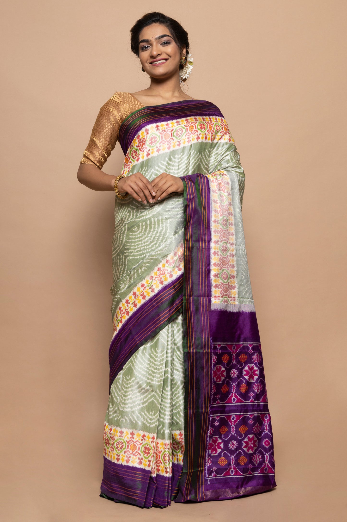 Pochampally Silk Ikat Pista Green Saree