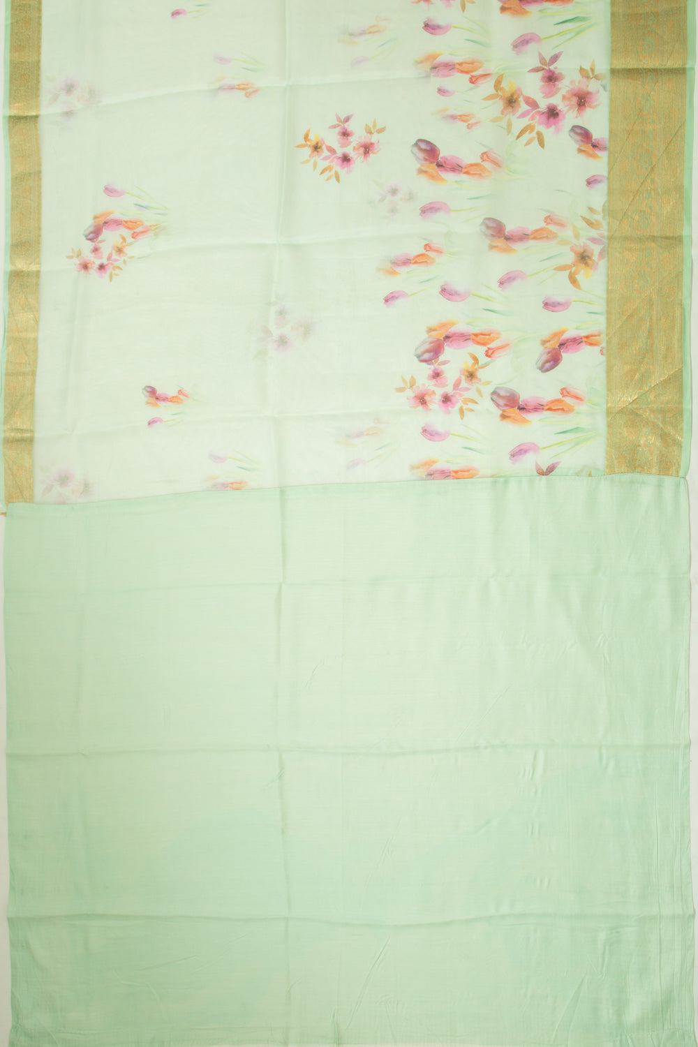 Organza Foral Printed Pastel Green Saree
