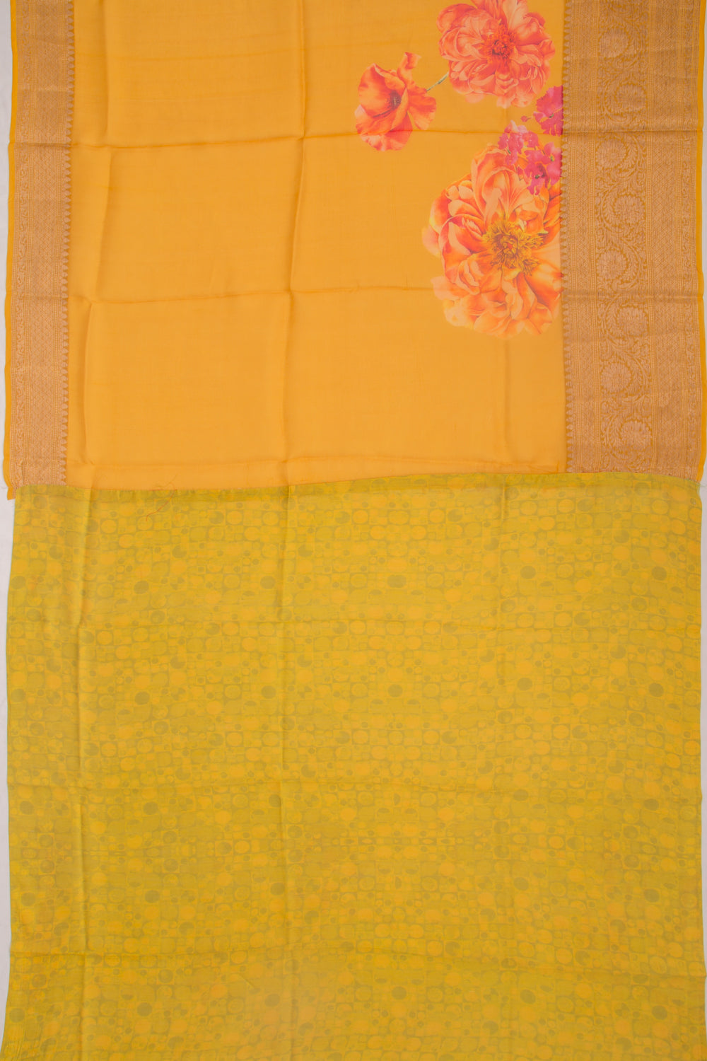 Organza Floral Printed Mustard Yellow Saree