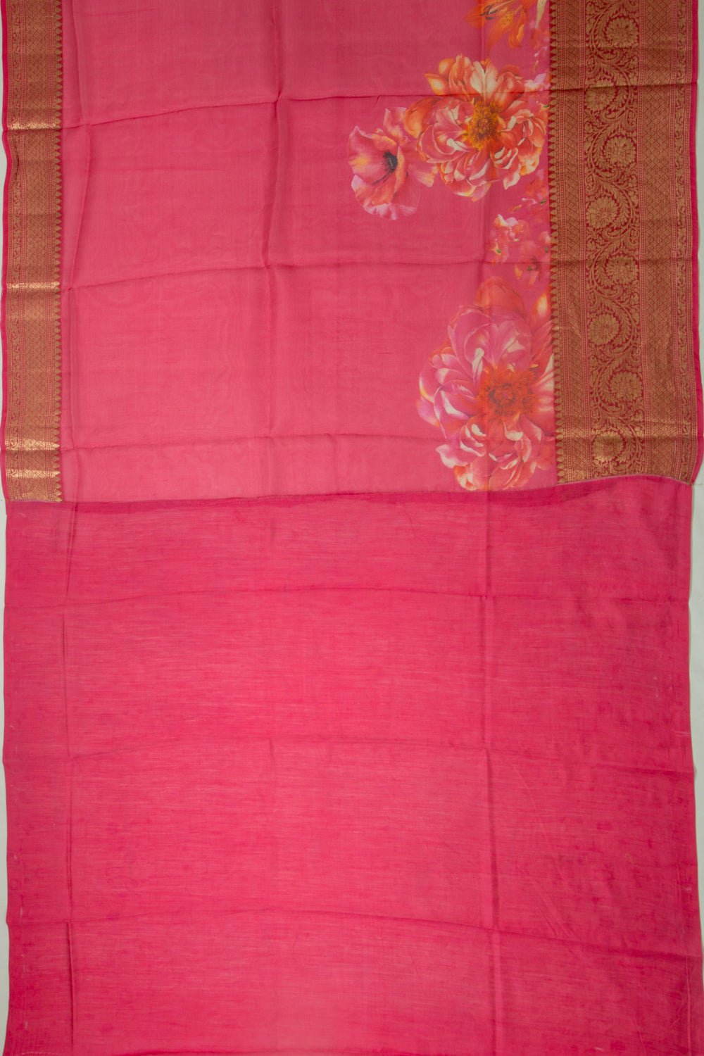 Organza Floral Printed Pink Saree