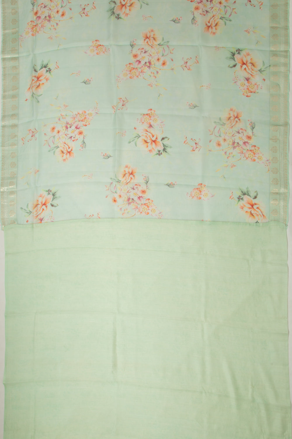 Organza Floral Printed Sea Green Saree