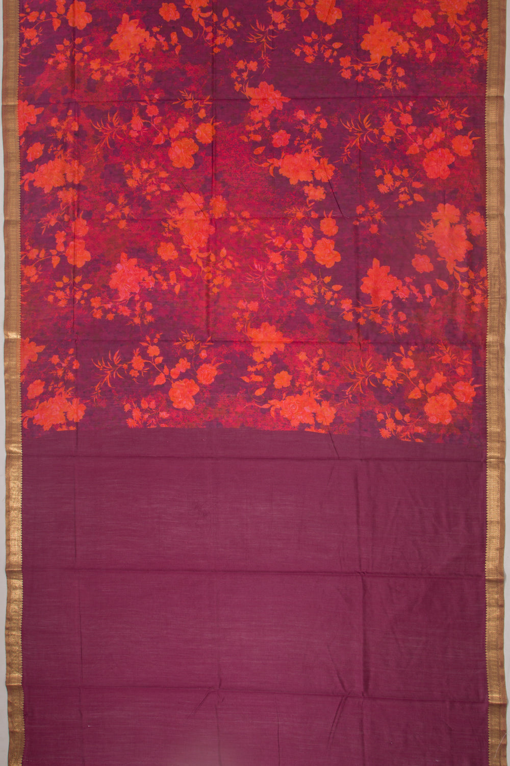 Chanderi Silk Floral Printed Purple Saree