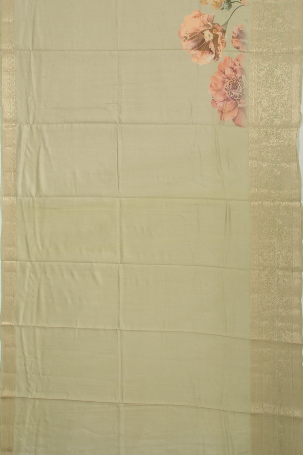 Chiniya Silk Floral Printed Pista Green Saree
