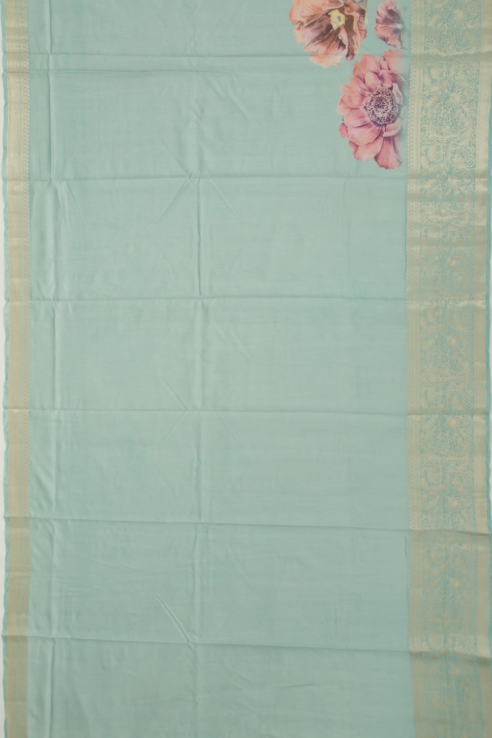 Chanderi Silk Floral Printed Blue Saree