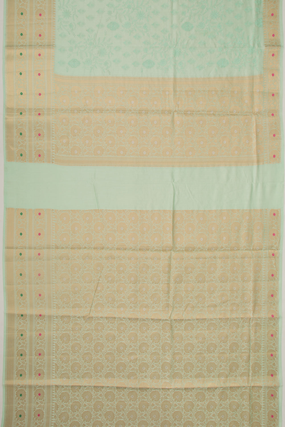 Chanderi Silk Floral Embroidery Sea Green Saree