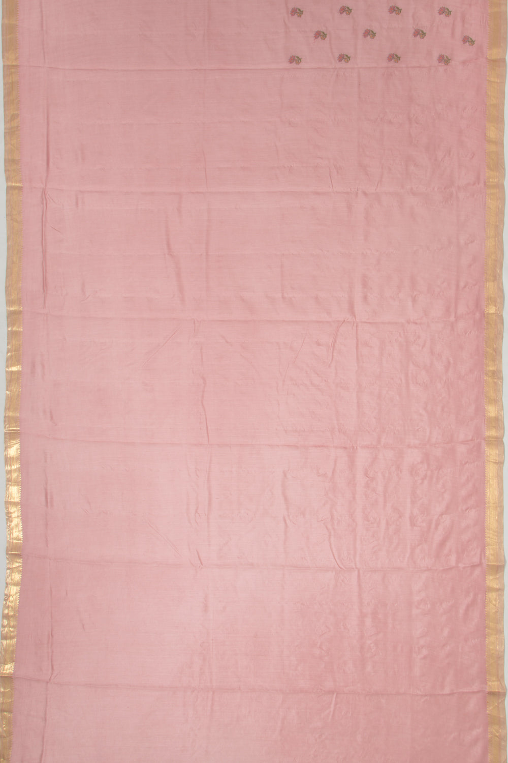 Chanderi Silk Floral Embroidery Butta Baby Pink Saree