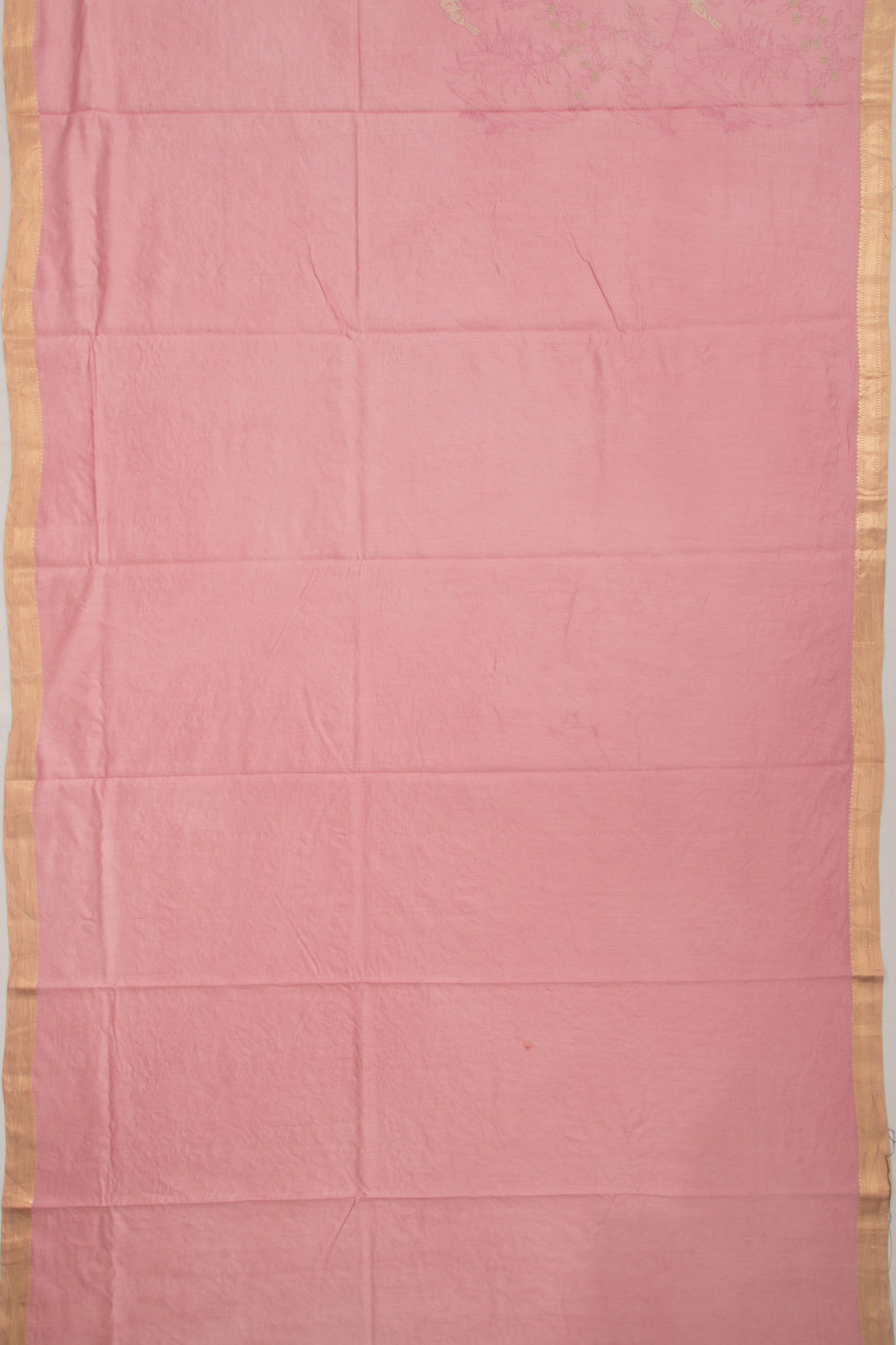 Tussar Floral Embroidery Pink Saree
