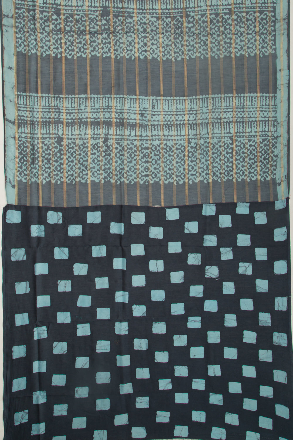 Chanderi Silk Batik Printed And Lines Blue Saree