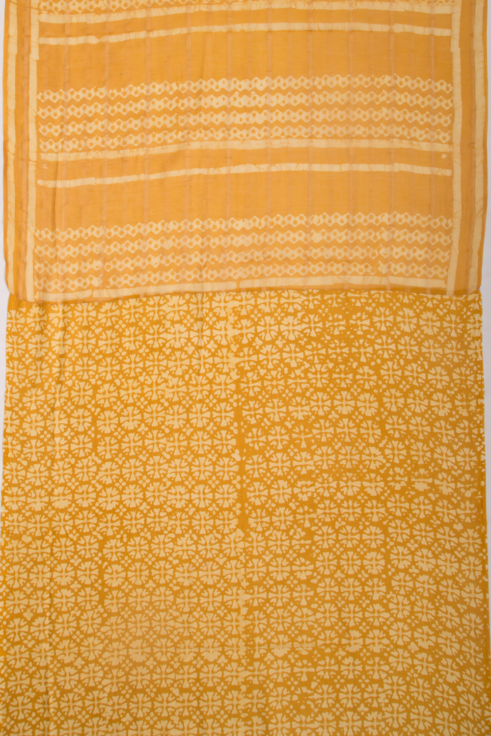 Chanderi Silk Batik Printed And Lines Mustard Yellow Saree