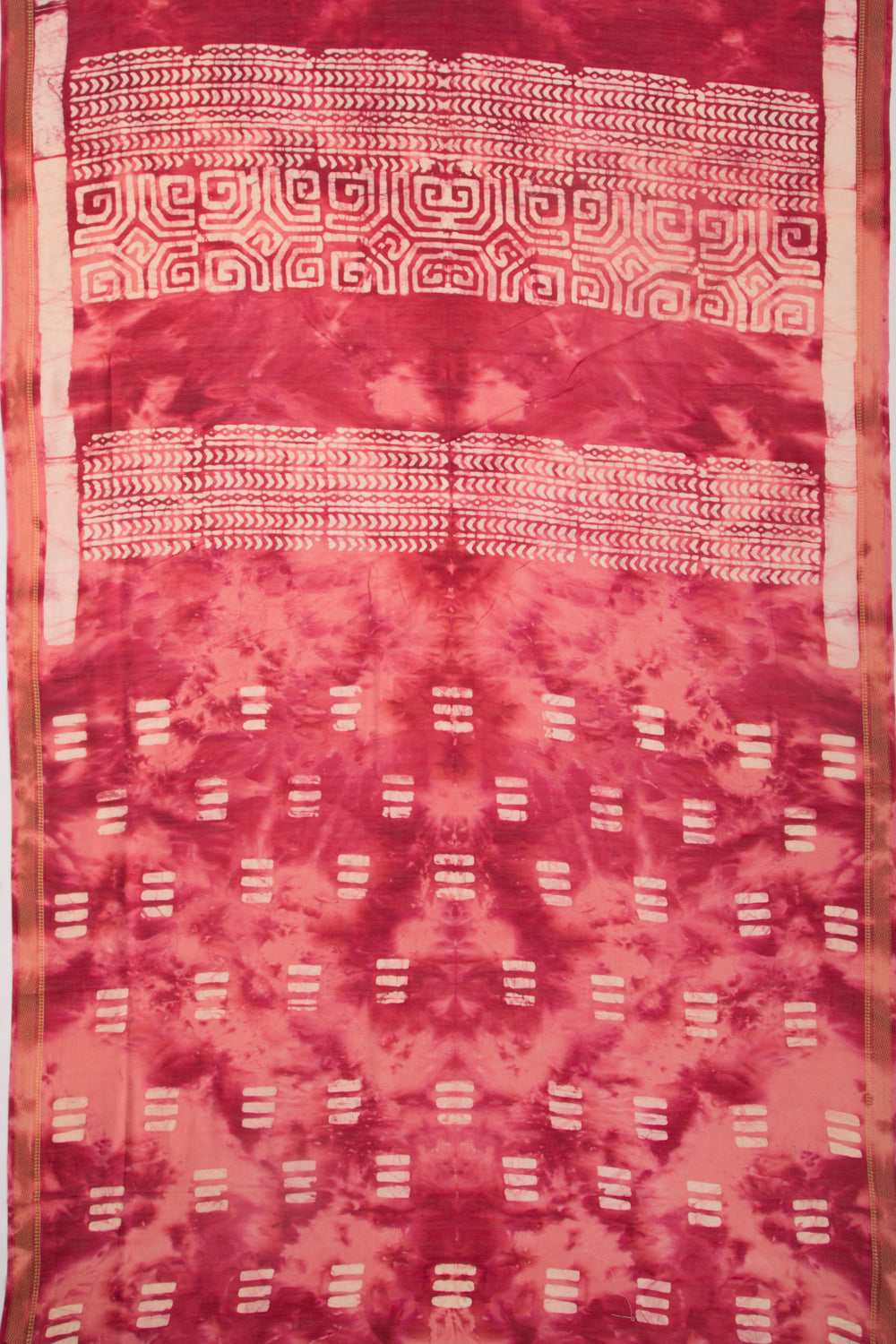 Chanderi Silk Batik Printed Redish Pink Saree
