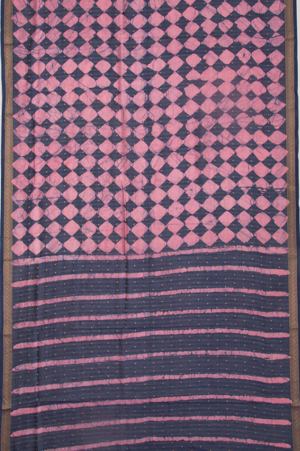 Chanderi Silk Batik Printed And Butta Pink And Blue Saree