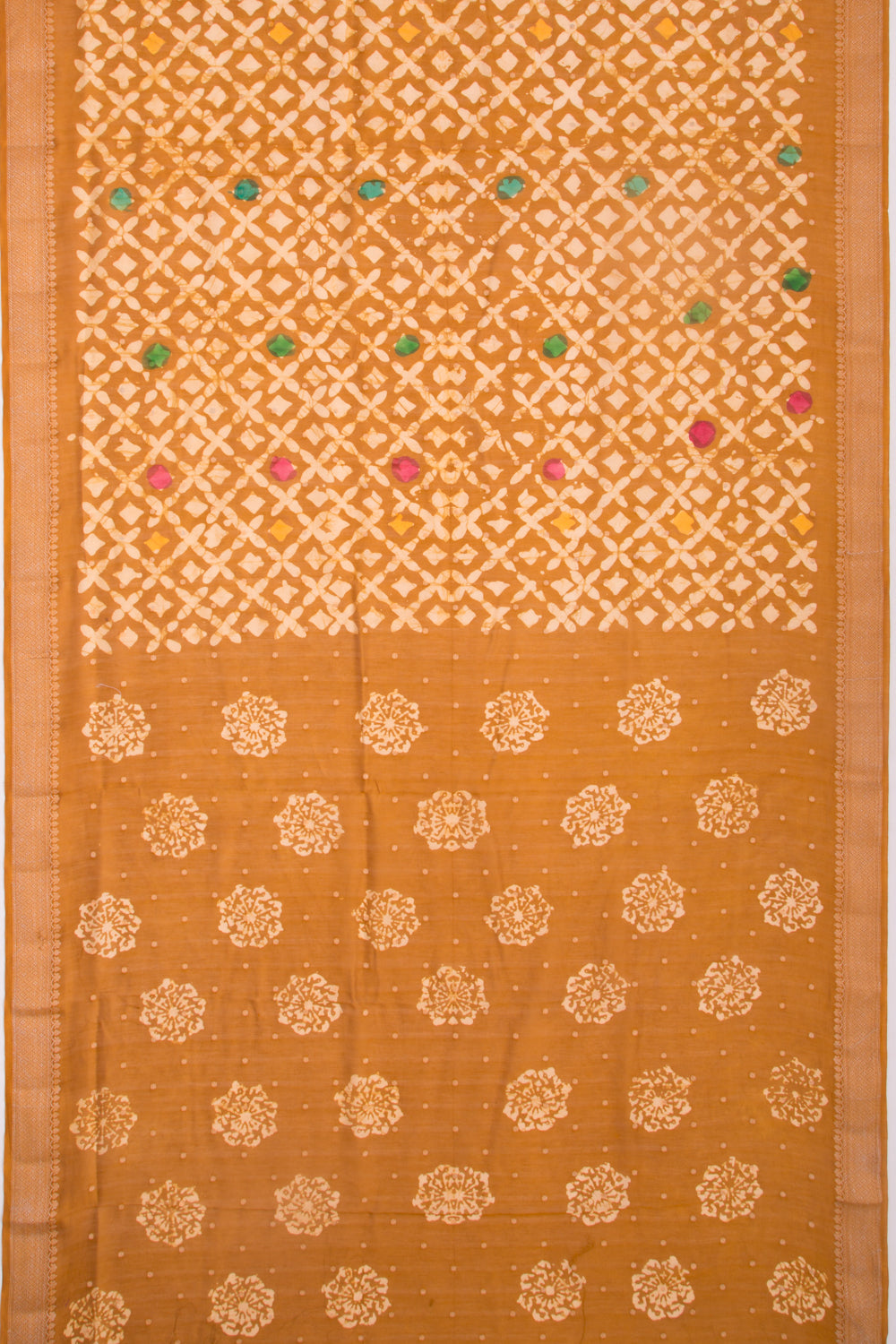 Chanderi Silk Batik Printed And Butta Mustard Yellow Saree
