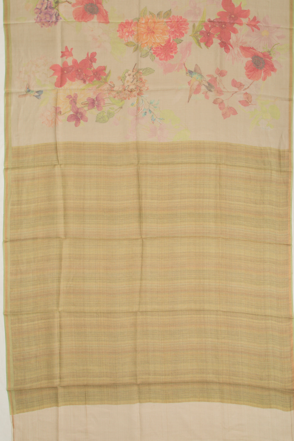 Organza Checks And Floral Printed Green Saree