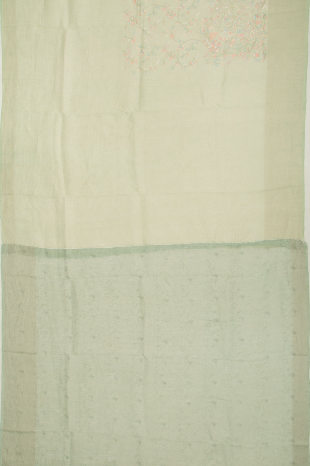 Linen Floral Embroidery Pastel Green Saree