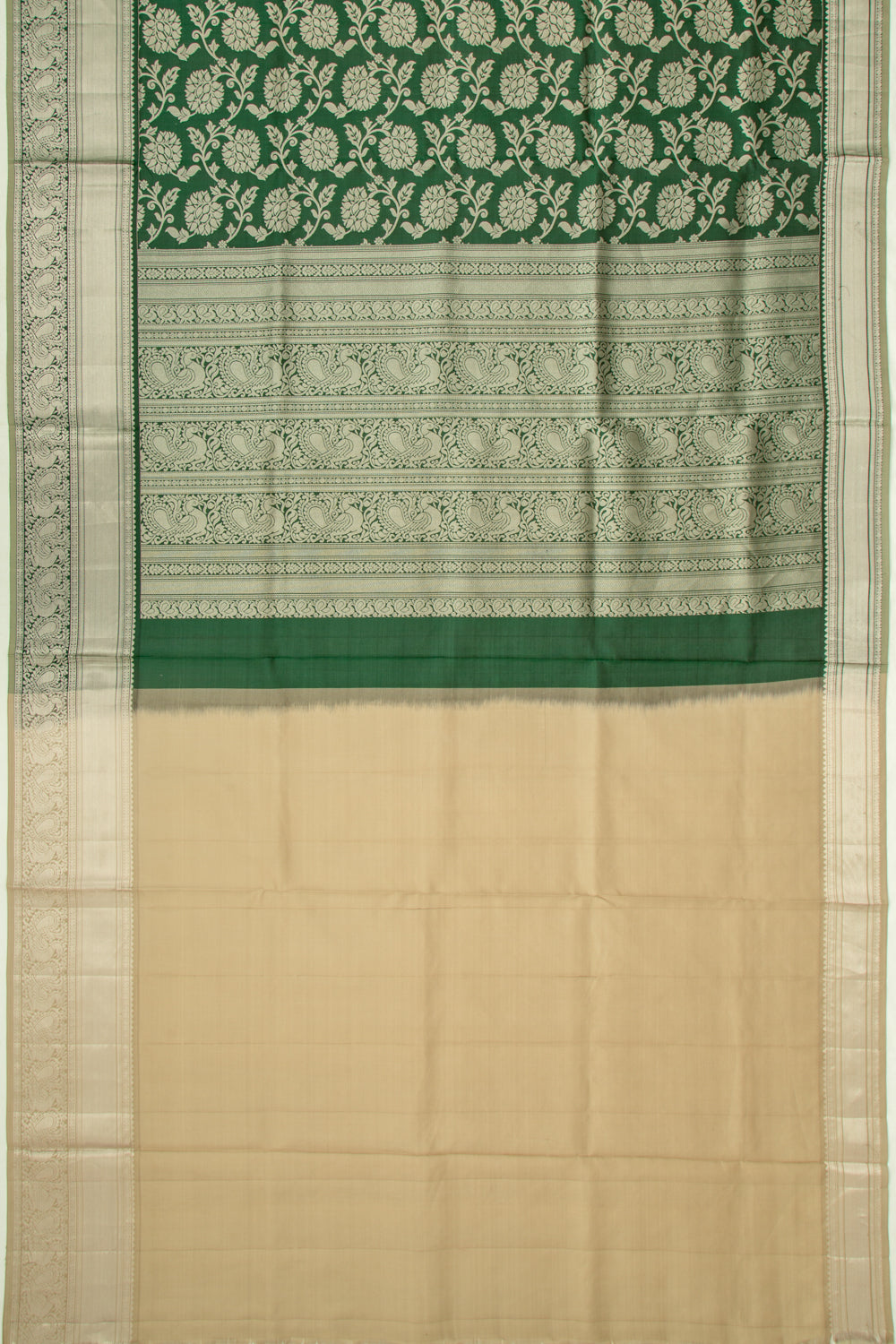 Taranga Kanchi Silk Jaal Bottle Green Saree