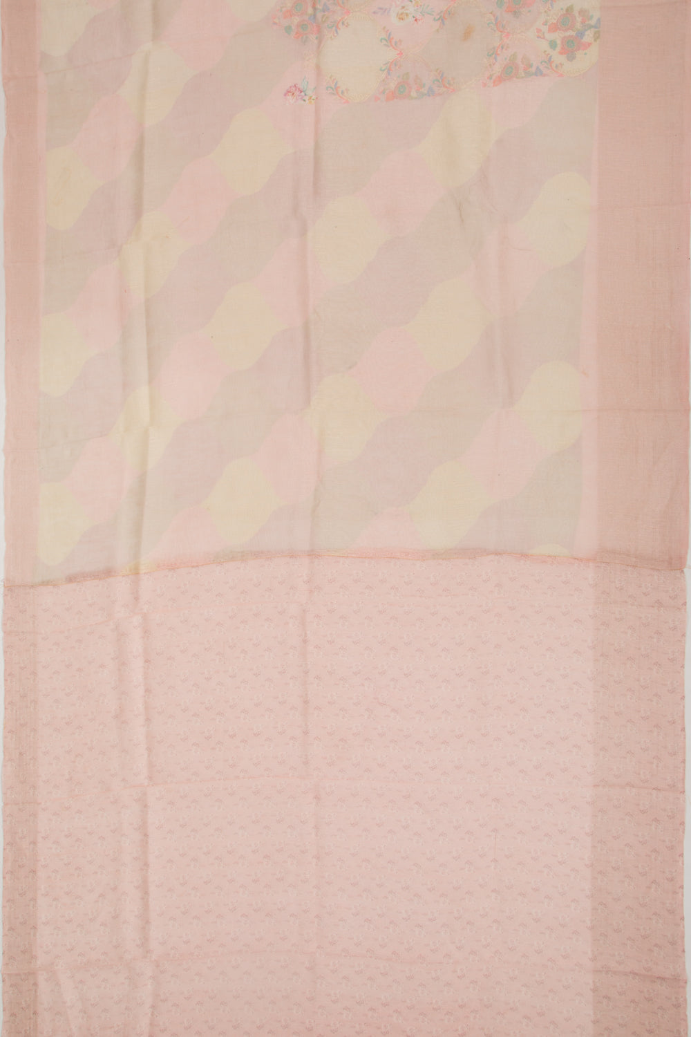 Linen Floral Embroidery Cream Saree