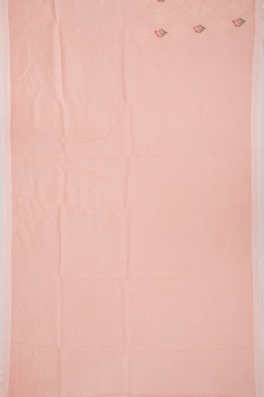Linen Floral Embroidery Peach Saree