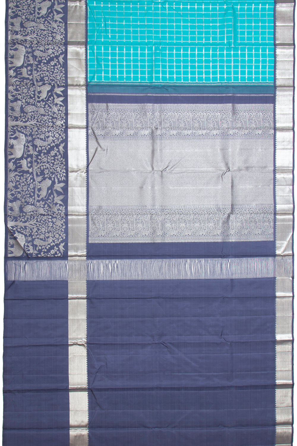 Kanchipuram Silk Checks Sky Blue Saree