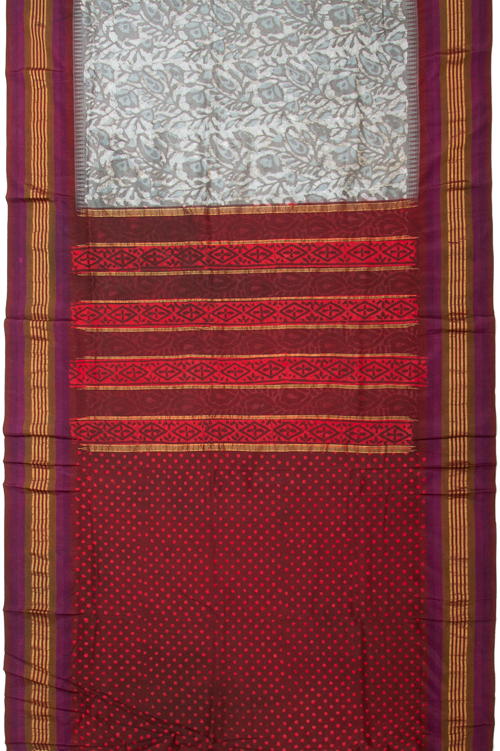 Bangalore Silk Kadiyal Printed Grey Saree