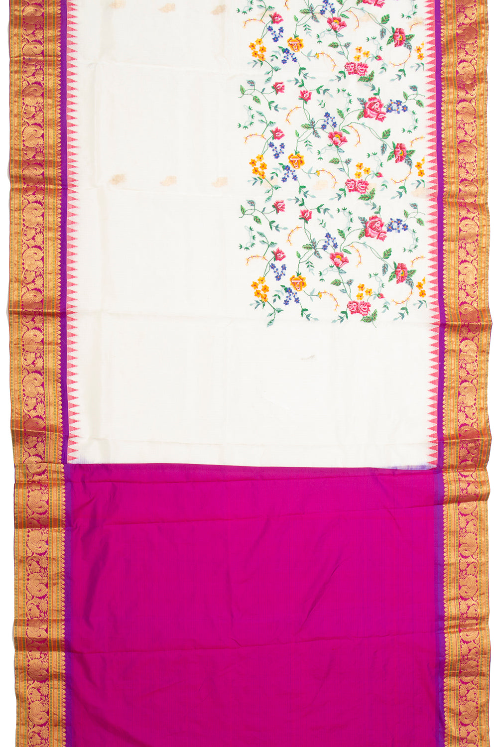 Kota Soft Silk Embroidery White Saree