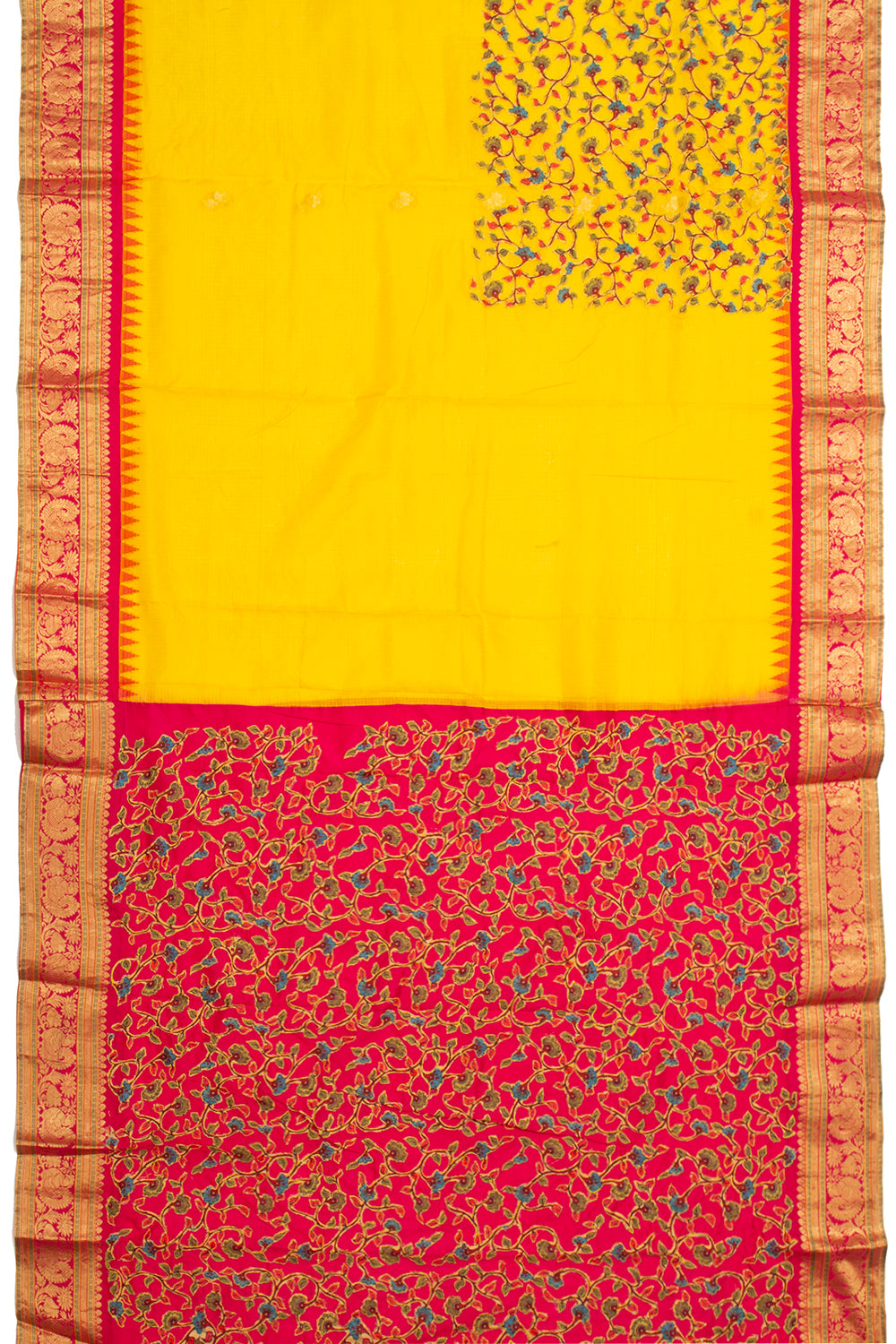 Kota Soft Silk Embroidery Yellow Saree