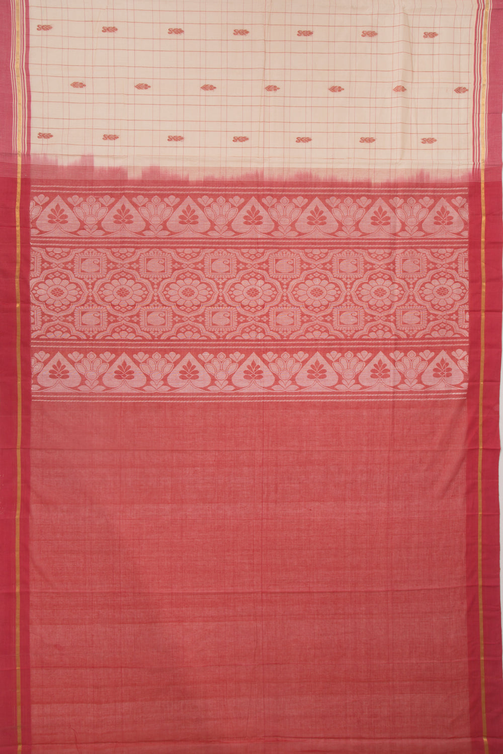 Chettinad Cotton Checks And Butta Cream Saree