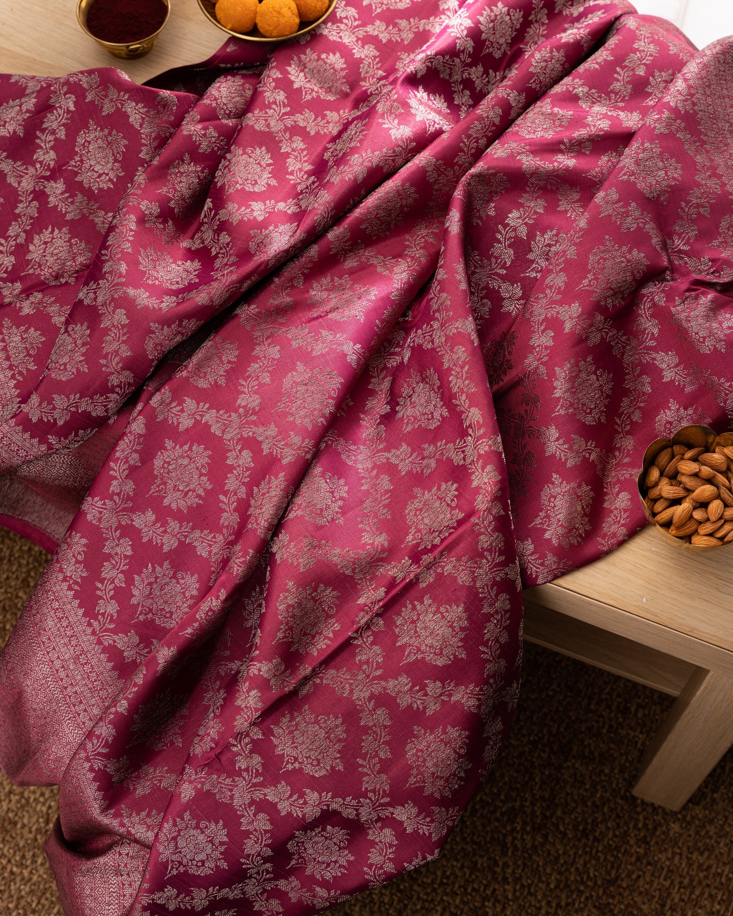 Taranga Kanchi Silk Antique Zari Jaal Purple Saree With Rakhi And Gift Box