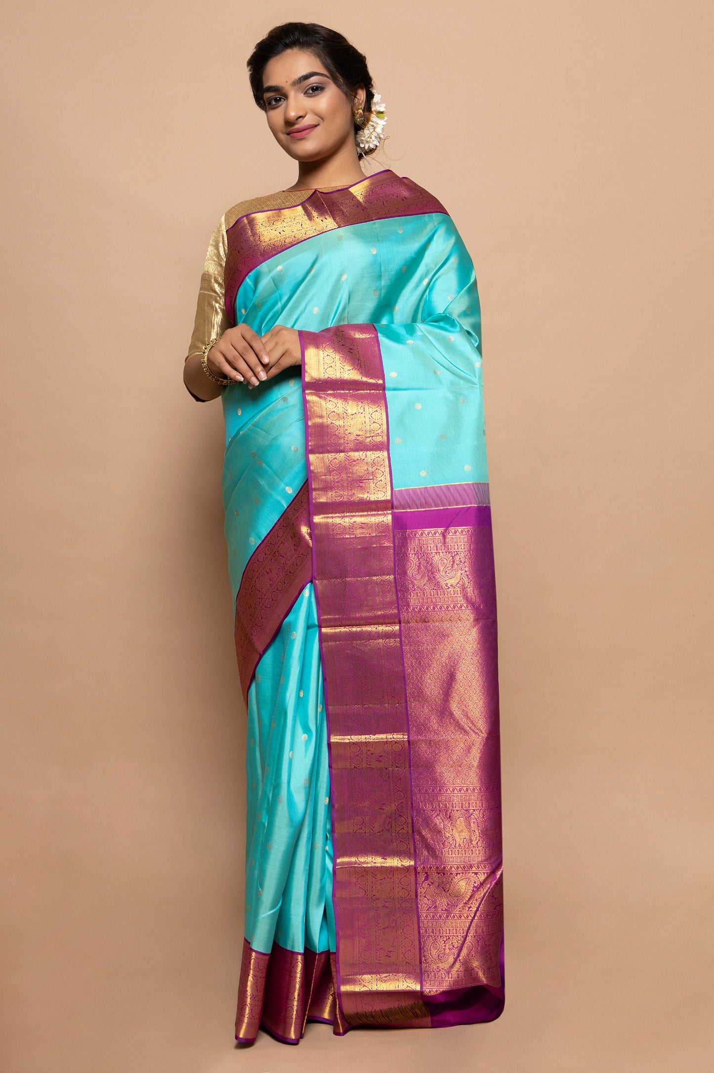 Kanchipuram Silk Butta Sky Blue Saree